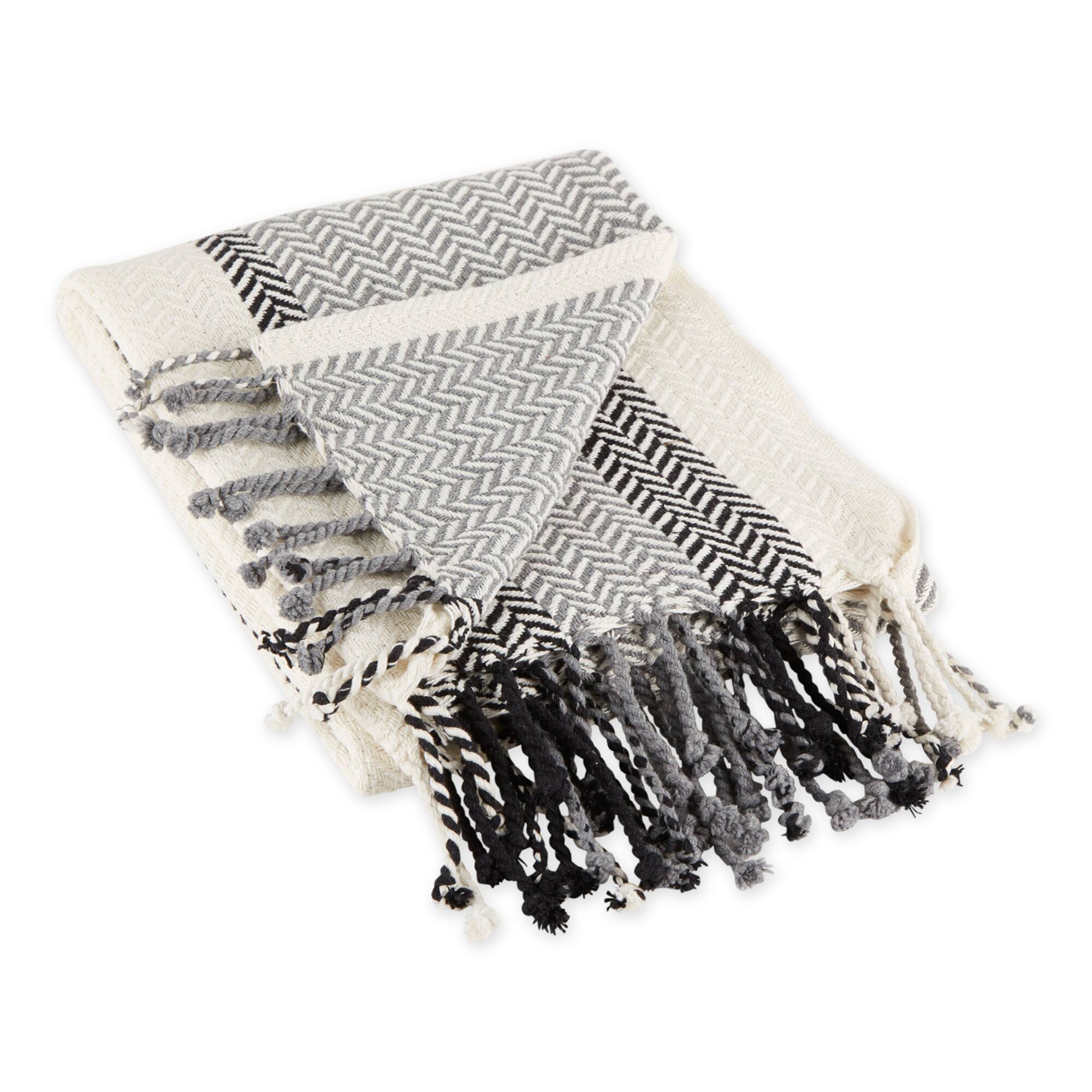 DII® Black Plaid Bold Herringbone Throw